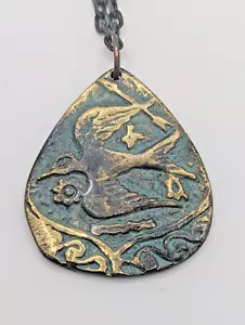 VTG 2" Pendant Necklace Brass Greek Mythology Parthenon Metal Patina sided - Picture 1 of 4