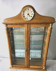 Vintage Wandbehang Eiche Curio Schnickschnack Uhr Schrank Spiegelglas Regaltüren - Bild 1 von 21
