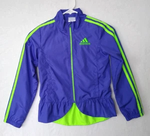 Adidas Girls 6X Jacket Windbreaker Purple Green Zip Ruffle Hem Track Lightweight - Picture 1 of 24