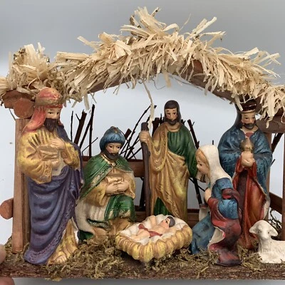 Belén vintage hecho a mano vacaciones de Navidad 8 pulgadas x 6 pulgadas pesebre escena Foto 1 de 4