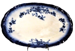 Antique LaBelle China 10.75" x 14.75" Floral Flow Blue Platter - Picture 1 of 5