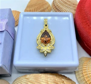 2,8 ct zertifizierter orangefarbener Hessonit Granat Anhänger in Gelbgold plattiert Sterling - Bild 1 von 8