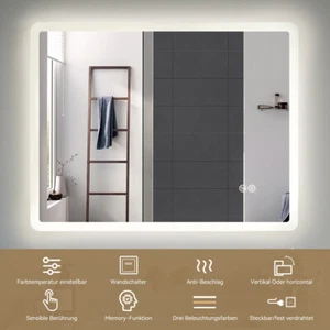 70x90 cm Wandspiegel LED Badspiegel mit-Beleuchtung mit-Licht Entfoggen Dimmbar - Bild 1 von 7