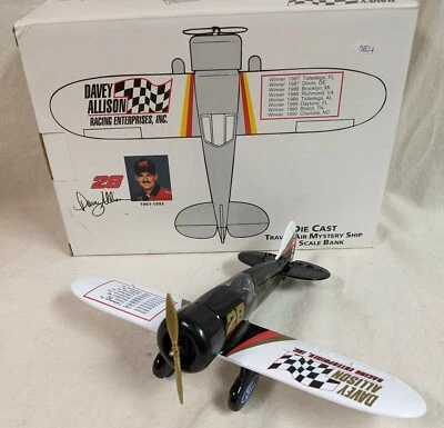 DAVEY ALLISON 28 TRAVEL AIR MYSTERY SHIP AIRPLANE BANK 1:32 SCALE DIE CAST METAL - Image 1 of 4