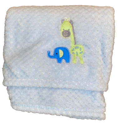 F5 !WOW! 30x40 ZAK & ZOEY Giraffe & Elephant Blue Safari Plush Baby Crib Blanket - Image 1 of 3