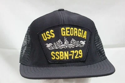 USS Georgia SSBN-729 Sombrero Azul Marino De Colección Hecho en EE. UU. Negro/Amarillo Snapback Gorra Sombrero Foto 1 de 3