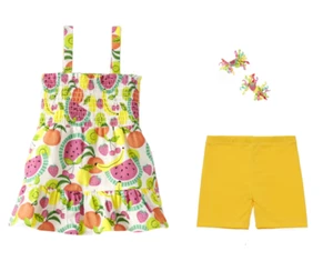 NWT Gymboree Girls FESTIVE FRUIT Ruffle Tank Capris Shorts Hair Clips Size 6 NEW - Picture 1 of 9