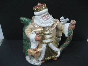 Fitz and Floyd Santa Teekanne Omnibus 1984 Hirsch Tiere Gold Geschenke - Bild 1 von 7