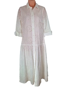 Zara Cream Maxi Dress Size XS Embroidery Anglaise Lined 3/4 Sleeves NWT - Picture 1 of 10