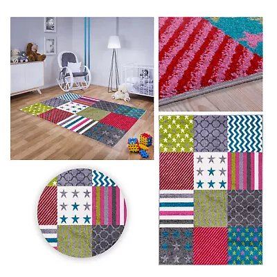 Kinderteppich Spielteppich Babyteppich Mädchen Jungen Grün Blau Sterne - Bild 1 von 4