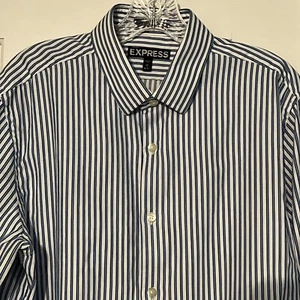 EXPRESS LARGE 16-16,5 blau weiß gestreiftes Button-Down-Hemd für Herren LS neu ohne Etikett - Bild 1 von 16