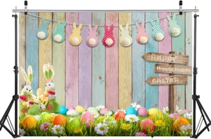 7X5Ft Spring Easter Backdrop Happy Easter Colorful Wood Photography Backdrops Ea - Picture 1 of 12
