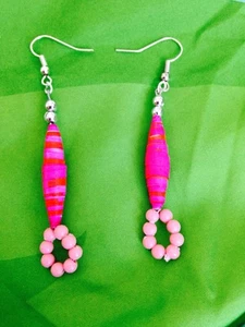 Lovely Pink paper Beads earrings handmade - Picture 1 of 4