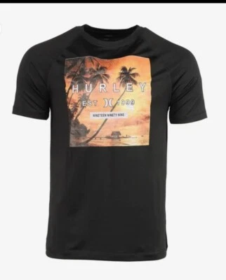 Camisa masculina Hurley manga curta dezenove Ninty Nine gráfica palmeira tamanho médio - Imagem 1 de 3