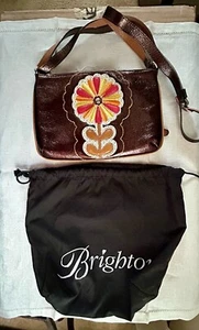 BRIGHTON City Organizer Copper Bronze Patent Leather Flower BOHO CROSSBODY w/Bag - Picture 1 of 9