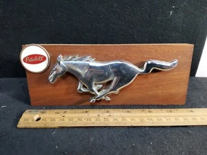 Vintage Peterbilt and Ford Mustang Emblems on wood Display - Picture 1 of 3