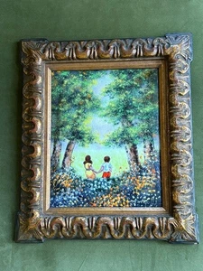 Don Mingolla ( 1922-1999) Enamel on Copper Panel Vintage Painting of 2 Children - Picture 1 of 6