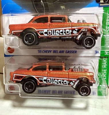 * LOTE PAR DE 2 * Hot Wheels raro *ERROR DE DIAPOSITIVA TAMPO* 55 Chevy Bel Air Gasser Foto 1 de 4