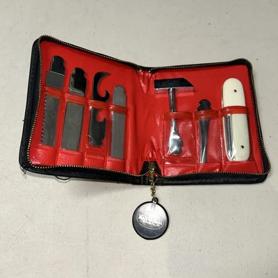 Vintage BARLOW Multi TOOL KIT 7 PC MaltOMeal LEATHER Pocket Case Stainless Steel - Image 1 of 4