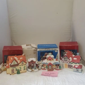 Lot 4 Vintage Lighted Porcelain Village Houses Santa & Dickens Collection - Picture 1 of 24