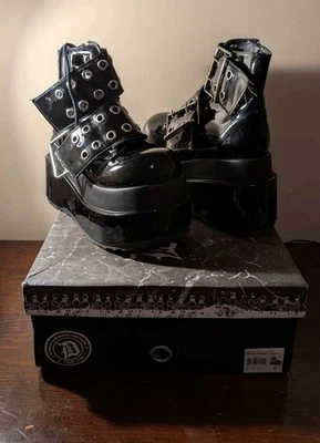 Bear 104 Black Patent Goth Punk Rock Platform Ankle Boots  Sz 8 Women Like New  - Image 1 of 4