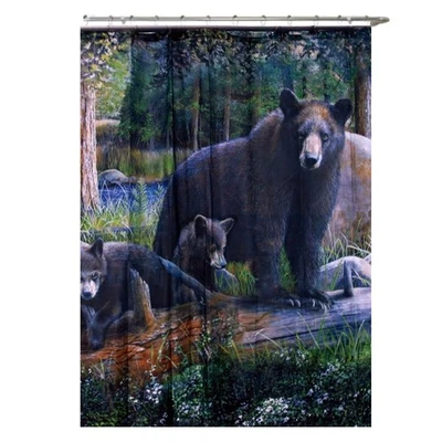 Занавеска для душа в деревенском стиле с очаровательным черным медведем мамой и детенышами De... - Изображение 1 из 4