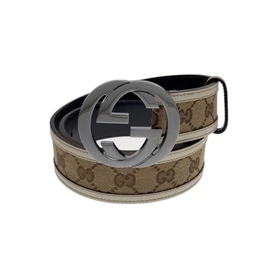 Cintura Gucci donna ad incastro in pelle/tela cammello taglia 90/36 101981c - Immagine 1 di 4