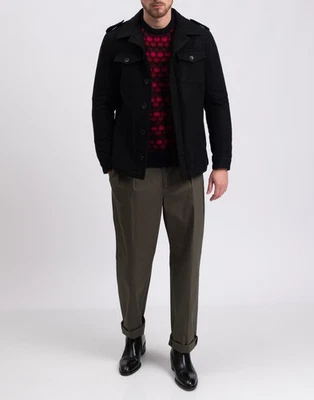 RRP €448 MESSAGERIE Military Coat IT48 US38 M Wool Blend Black Made in Italy - Image 1 of 4