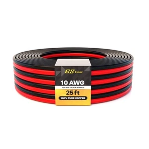 Filo OFC 100% rame 10 AWG (American Wire Gauge). Bo... 25 piedi rosso e 25 piedi nero - Foto 1 di 8