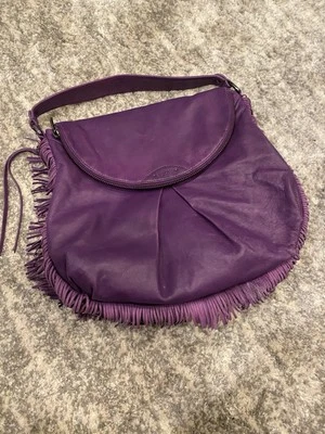 Botkier Fringe Leather Shoulder Bag Purse Purple - Image 1 of 4