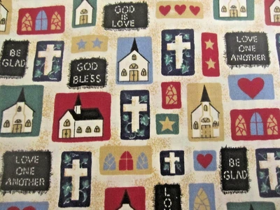 Tela De Colección Tradiciones Religiosa Dios Bendiga Ámense unos a otros 1996 Algodón POR X 44 Foto 1 de 4