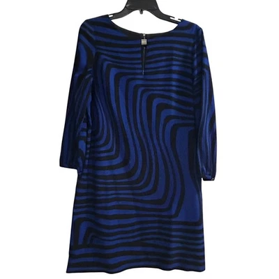 Tahari Arthur S Levine Blue Black Swirl Print Zipper Neck Shift Dress Size 10 - image 1 of 4