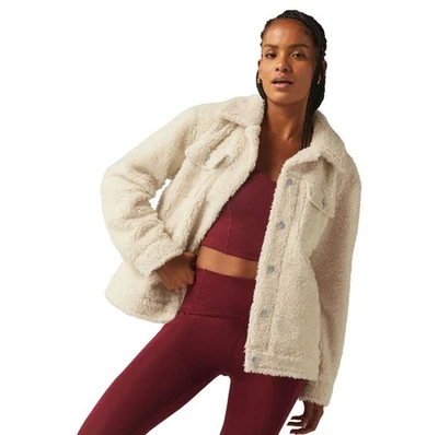 Chaqueta Sherpa Beyond Yoga Para Mujer Crema Talla XS/S Gran Tamaño Acogedora Suave Ropa de Invierno Foto 1 de 4
