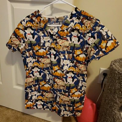 Tafford Cat Lover Scrub Shirt Size XS Blue Nurse Vet Tech Xray Stray Cat  - Image 1 of 4