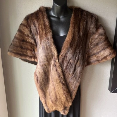 Vintage Mink Fur Stole/Wrap/Shawl Brown Satin Lined- Hanger Included- One Size - Image 1 of 4