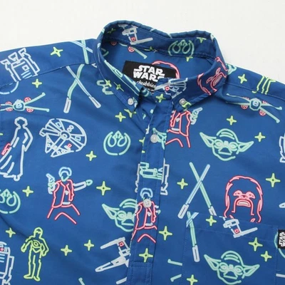 Star Wars Chubbies Shirt Mens Medium Blue Short Sleeve Button Down Stretch - Image 1 of 4