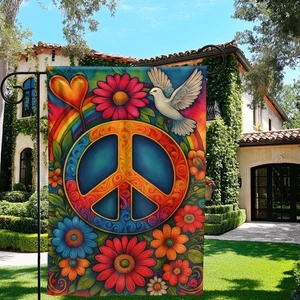 Hippie Insegna Pace Bandiera da Giardino, Bandiera Decorativa Doppio Lato Giardino Esterno - Foto 1 di 5