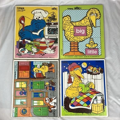 4 rompecabezas de madera de colección años 70 80 Playskool Plaza Sésamo galleta Big Bird Bert Ernie Foto 1 de 4