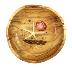 NEW Ocean Life Wood Bowl Resin Starfish Shell Decorative Sandy ash designs 11.5" - Bild 1 von 14
