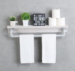 Industrial Pipe Shelf,Rustic Wall Shelf with Towel Bar,20" Farmhouse Towel Racks