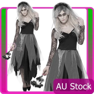 Ladies Zombie Graveyard Corpse Bride Costume Womens Horror Halloween Fancy Dress - Picture 1 of 5
