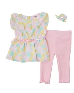 Toddler Girl Little Lass 3pc Eyelet Top Capri Pants Scrunchie Set Size 2T 4T NWT - Picture 1 of 1