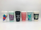 Set of 6 Colorful Eclectic Starbucks Reusable Plastic Travel Tumblers WITH LIDS!