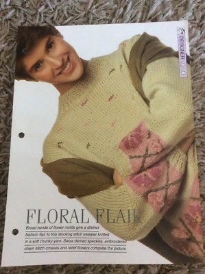 VINTAGE CREATIVE NEEDLES PATTERN - FLORAL FLAIR CHUNKY YARN KNITTING PATTERN - Image 1 of 3