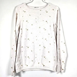 H&M Metallic Heart Cream Long Sleeve Top Size 8/10 - Picture 1 of 5