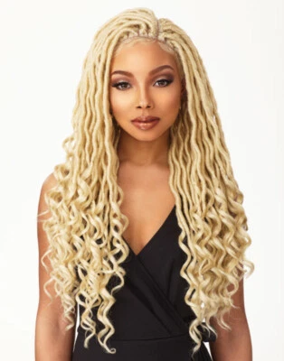 Peluca frontal de encaje suizo Feme Synthetic Cloud 9 4x4 parte Goddess Locs Reino Unido Best Seller Foto 1 de 3