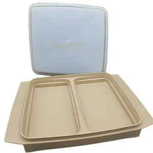 Tupperware 2pc Deviled Eggs Keeper Base #723 & Lid #722 Tan Almond Vintage - Picture 1 of 12