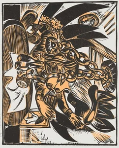 Fantasiedarstellung mit Vogeldame, 1976, Farbholzschnitt Unbekannt (20.Jhd) - Bild 1 von 4