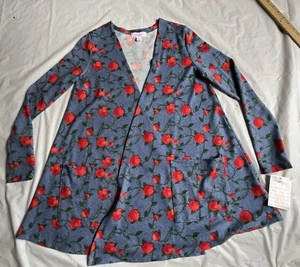 Women's LulaRoe Blue Rose Print Long Sleeve Open Front Cardigan Duster Sweater - Picture 1 of 10