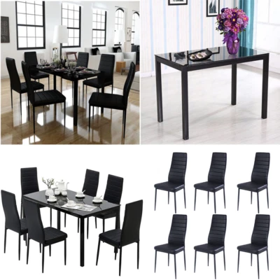 Modern 2/4/6 Dining Chairs Lounge Faux Leather Ribbed Padded Seat Chrome Legs UK - Image 1 of 4